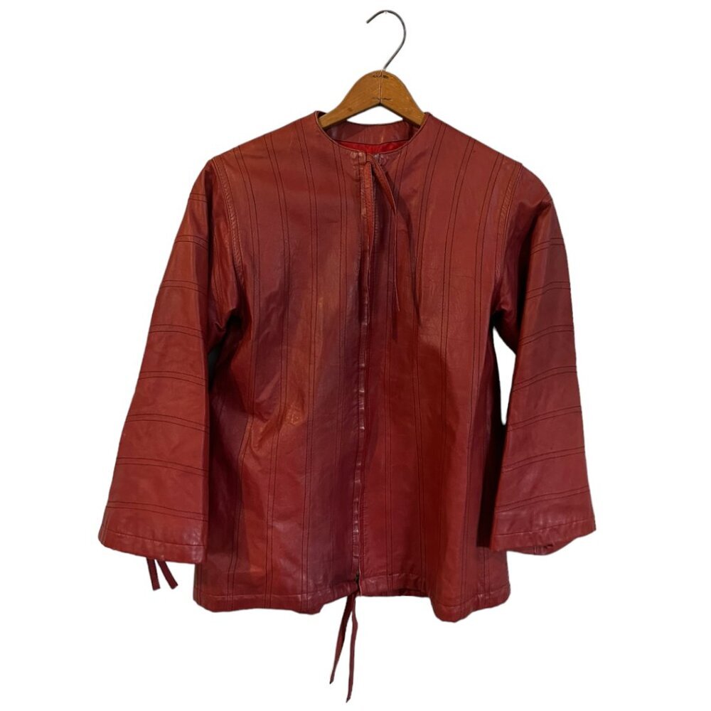 FENDI 100% Genuine Leather Jacket Coat Red Full Zipper Size 4 Vintage